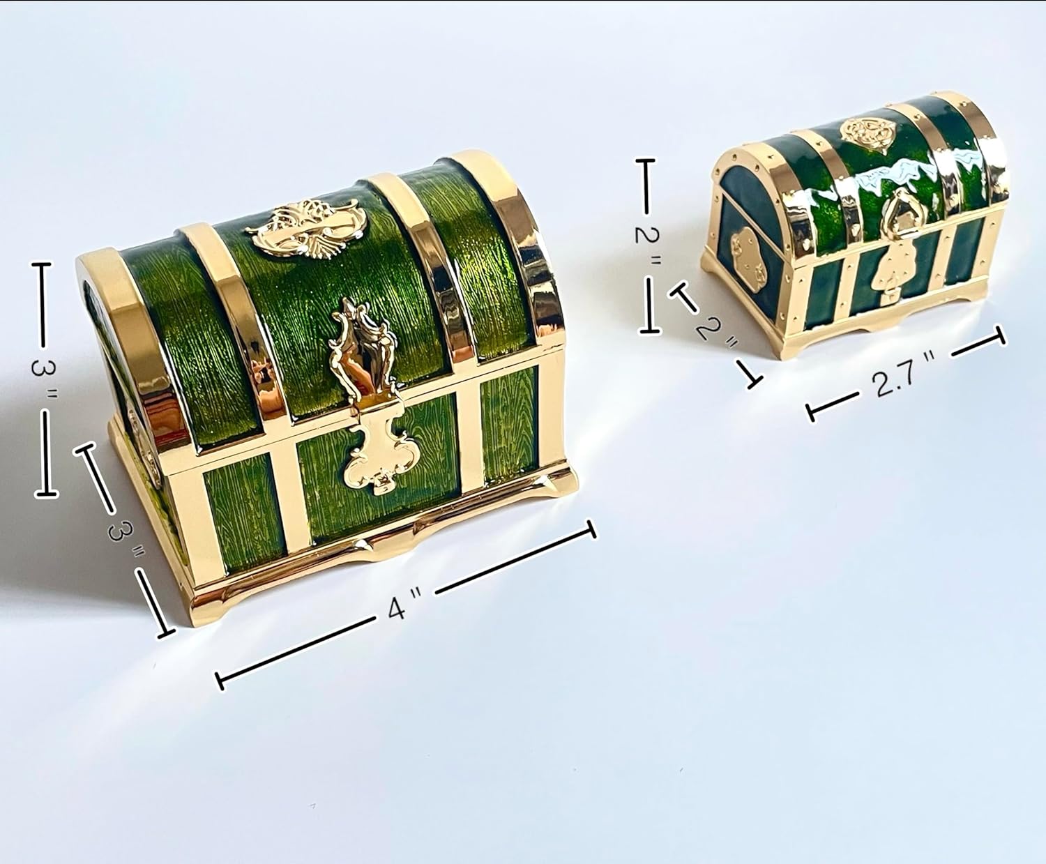 Retro Jewelry Box Arched Vintage Rectangular Metal Chest Necklace Ring Earrings Storage Case for Women Girls (Golden Transparent Green, S) - 3