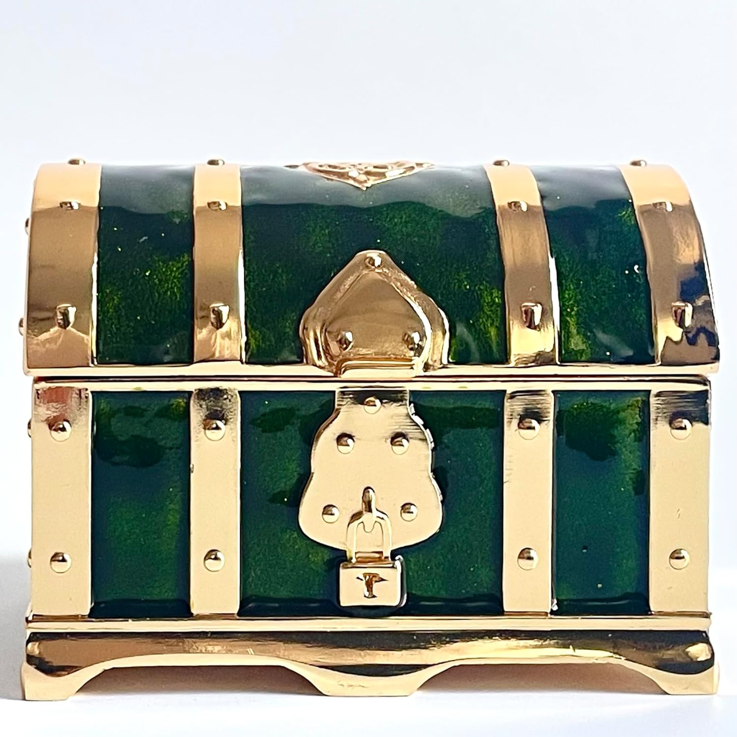 Retro Jewelry Box Arched Vintage Rectangular Metal Chest Necklace Ring Earrings Storage Case for Women Girls (Golden Transparent Green, S) - 4