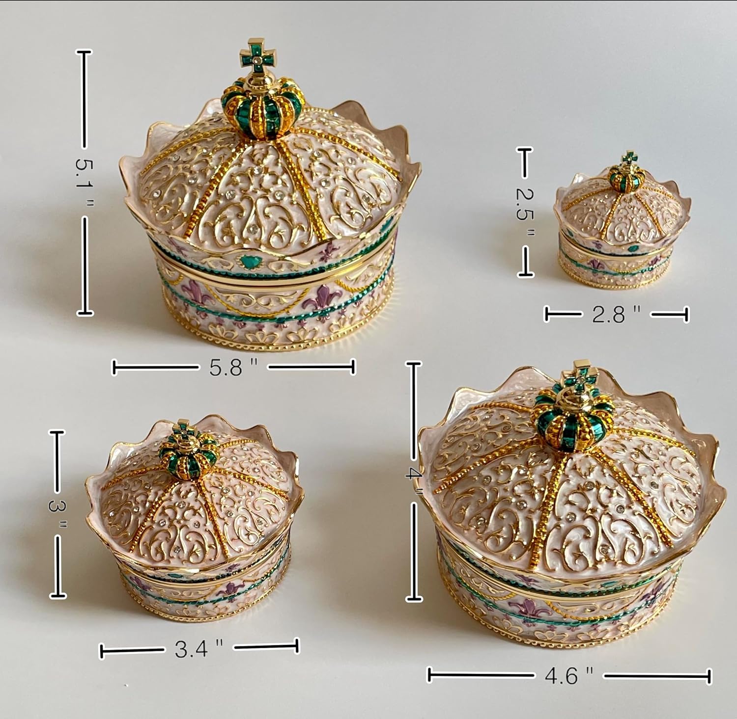 SIWOT Crown Design Jewelry Chest,Creative Vintage Metal Round Storage Box,Alloy Retro Patterned Gem Case (Golden White, Small) - 3