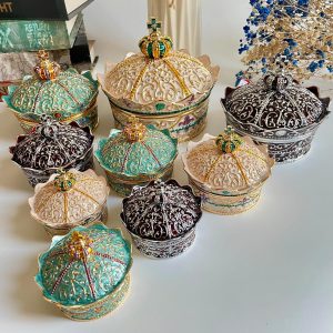 SIWOT Crown Design Jewelry Chest,Creative Vintage Metal Round Storage Box,Alloy Retro Patterned Gem Case (Golden White, Small) - 6