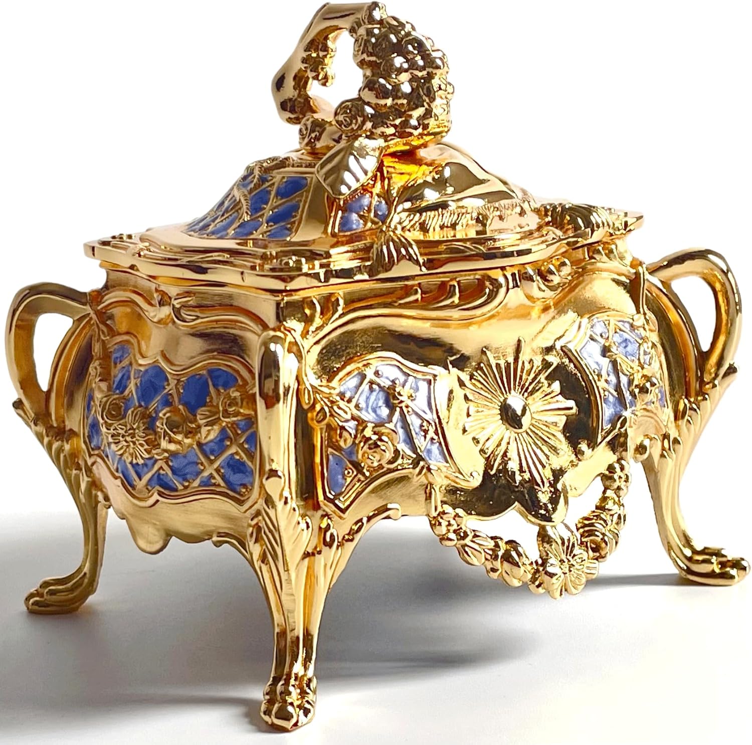 Truewon Metal Jewelry Chest Grapevine Handle Country Style Box Trinket Storage Ring Case Treasure Keepsake Gift for Girl (Golden Purple, Small) - 1