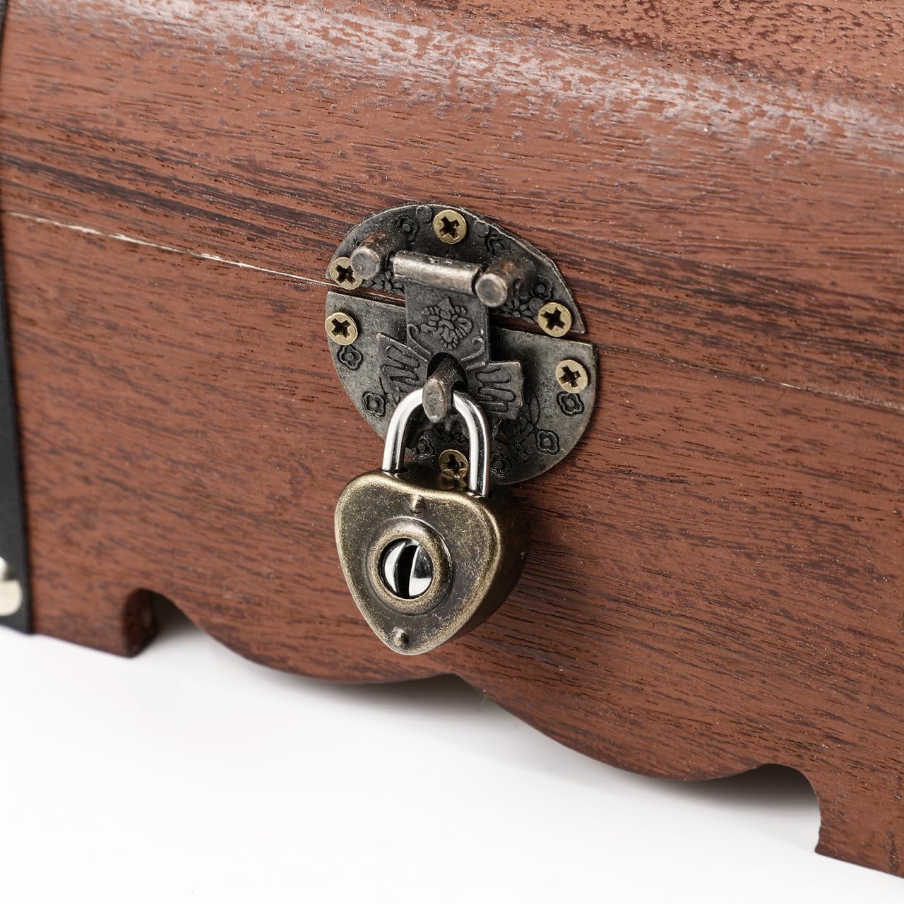 Vintage Treasure Storage Box with Lock Small Wooden Treasure Chest Organizer Piggy Bank for Coins Jewelry Home Decor - 8