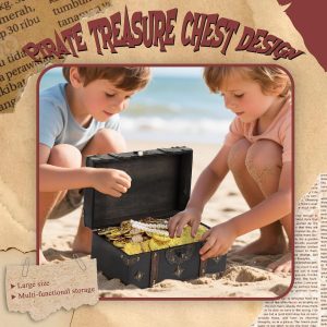 Wooden Treasure Chest 10.24 x 5.91 x 4.72 Vintage Pirate Chest Keepsake Box with Lock for Jewelry Storage Coins Trinkets Rustic Decorative Box for Table Home Decor - 7