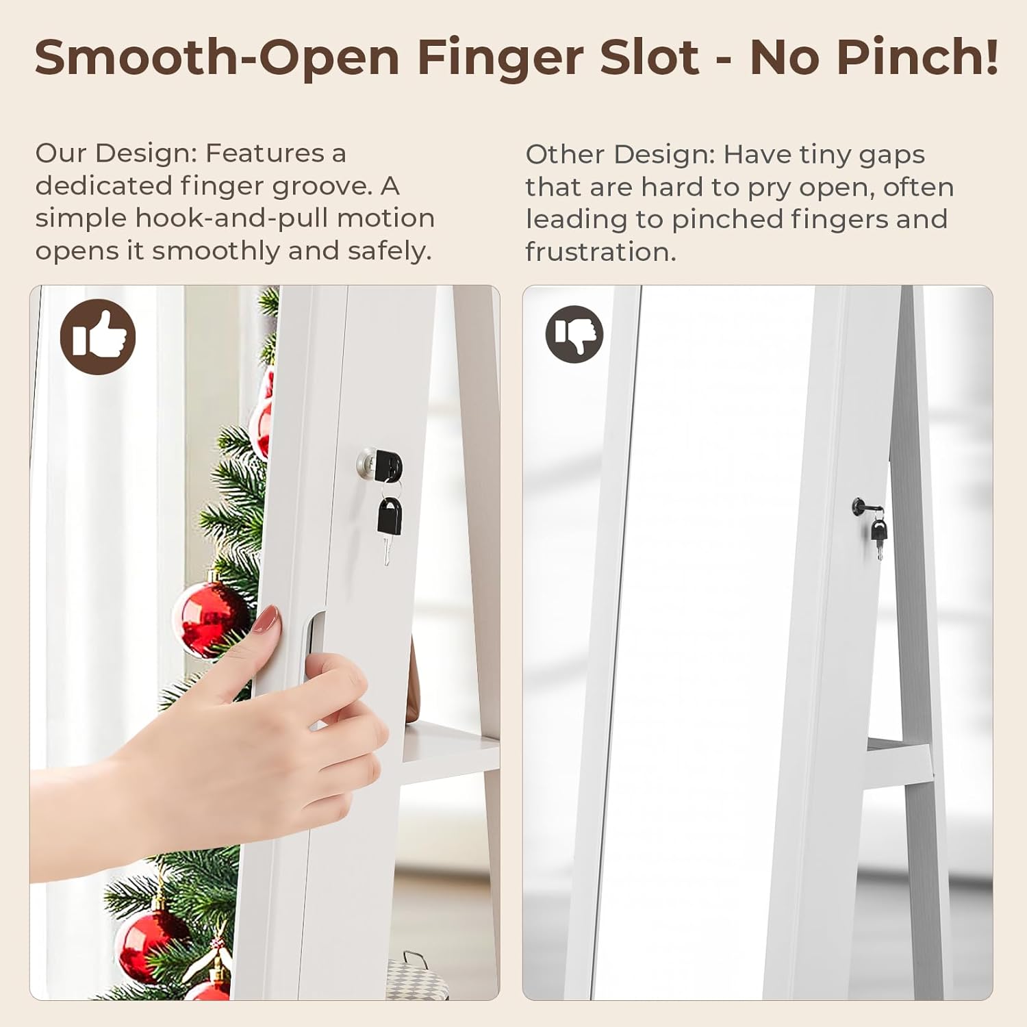 4-In-1 Jewelry Armoire with Full-Length Mirror, 360° Swivel Lockable Jewelry Cabinet Standing with 3 Storage Shelves & Vanity Mirror, Jewelry Organizer with Storage for Gift Idea, White - Image 7