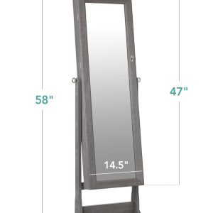 Alternative view of Best Choice Products Freestanding Jewelry Armoire Cabinet, Full Length Standing Mirror, Lockable Makeup Storage Organizer, w/Velvet Lining, 3 Angles, Lock, Accessory Pouch, 5 Shelves - Gray Oak