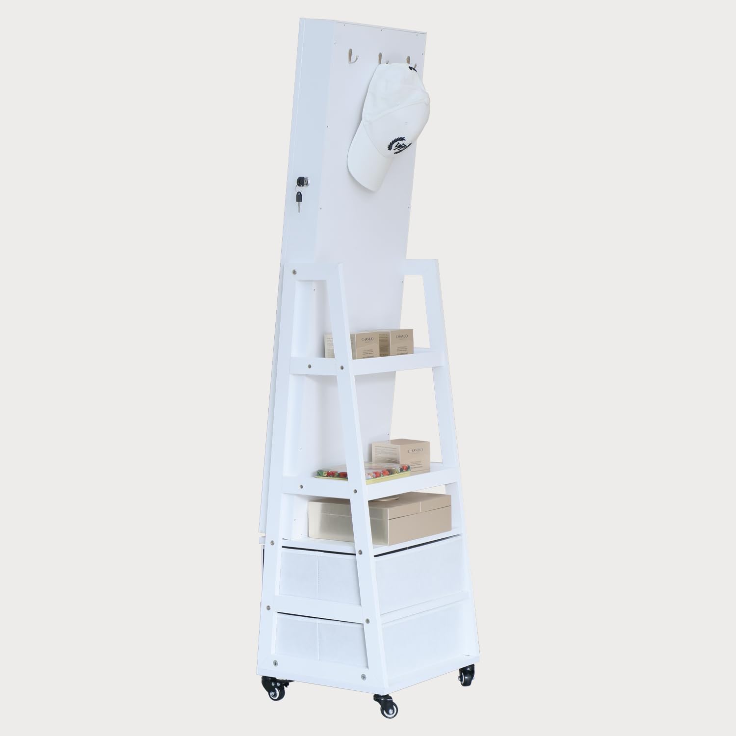 Jewelry Cabinet Standing Mirror with Drawers Wheels Full Length Mirror Jewelry Storage with Touch Screen Vanity Mirror Rotatable Jewelry Armoire Organizer with Lock White Christmas Gift for Women - Image 6