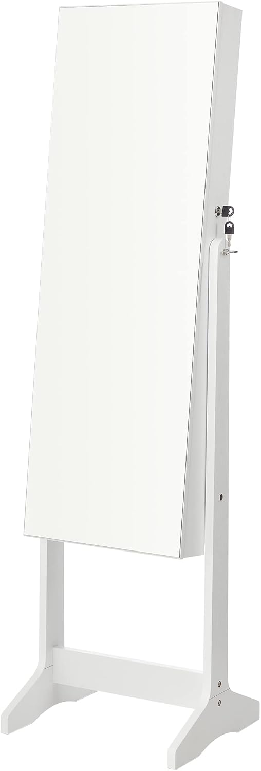 SONGMICS Jewelry Cabinet Armoire, Freestanding Lockable Storage Organizer Unit with 2 Plastic Cosmetic Storage, Full-Length Frameless Mirror, for Necklace Earring, White UJJC002W01 - Image 2