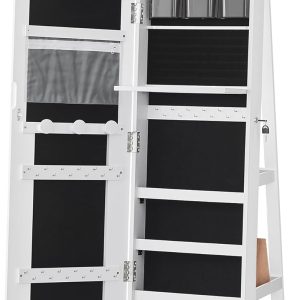 Alternative view of SONGMICS LED Jewelry Cabinet Standing, Lockable Armoire With Full-Length Mirror and Adjustable Lights, Space-Saving Organizer, Gift Idea, Cloud White UJJC008W01