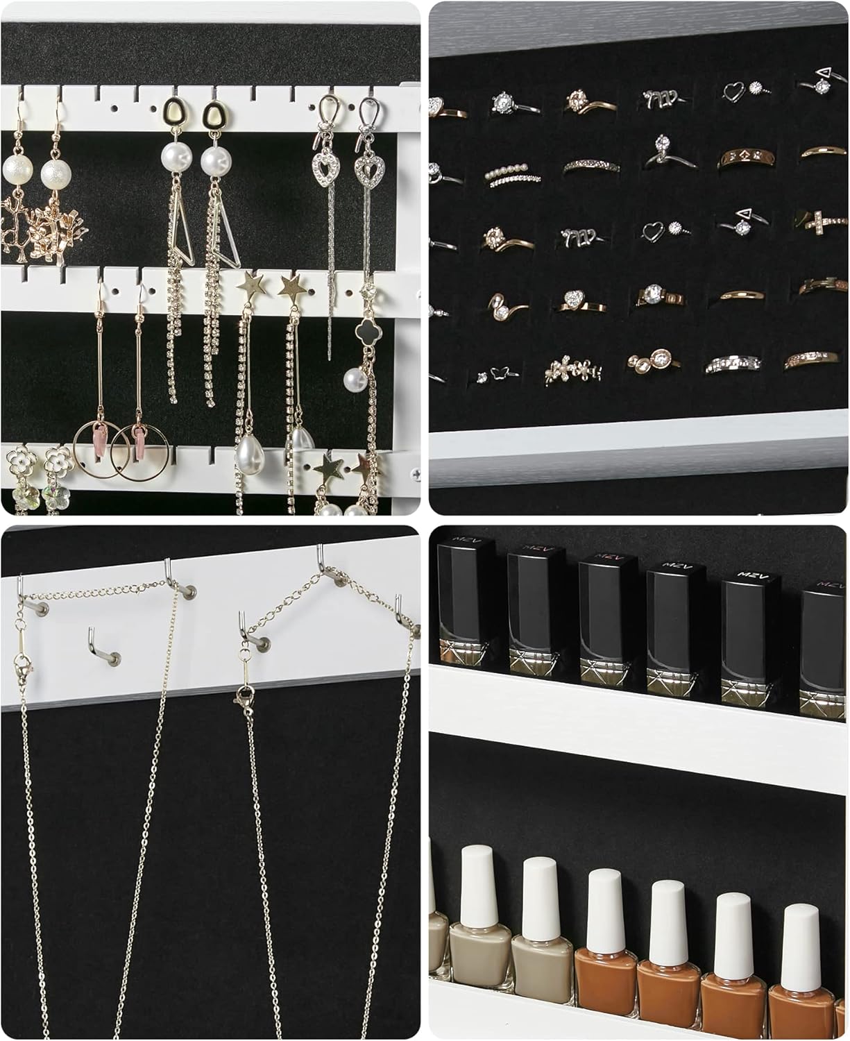 SONGMICS Lockable Jewelry Cabinet Armoire with Mirror, Wall-Mounted Space Saving Jewelry Storage Organizer, White UJJC51WT - Image 7