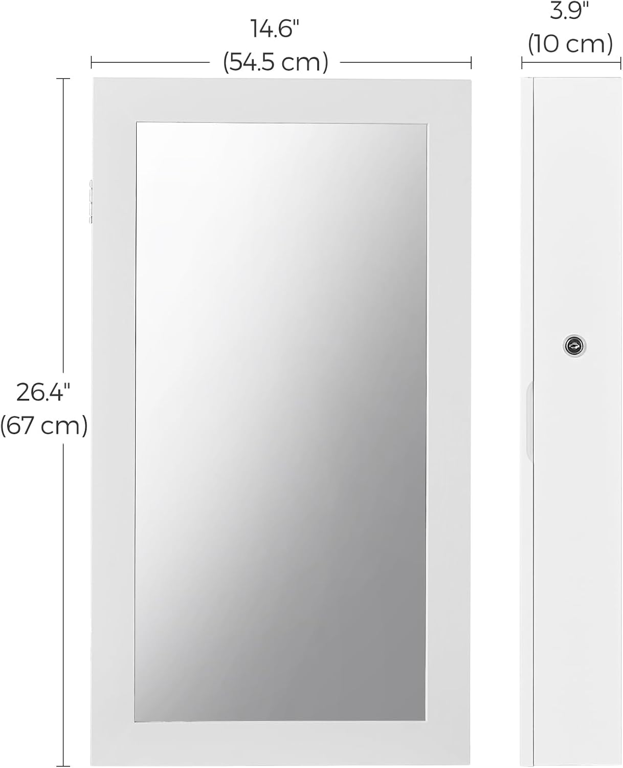 SONGMICS Lockable Jewelry Cabinet Armoire with Mirror, Wall-Mounted Space Saving Jewelry Storage Organizer, White UJJC51WT - Image 8