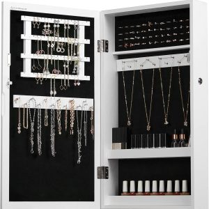 Alternative view of SONGMICS Lockable Jewelry Cabinet Armoire with Mirror, Wall-Mounted Space Saving Jewelry Storage Organizer, White UJJC51WT