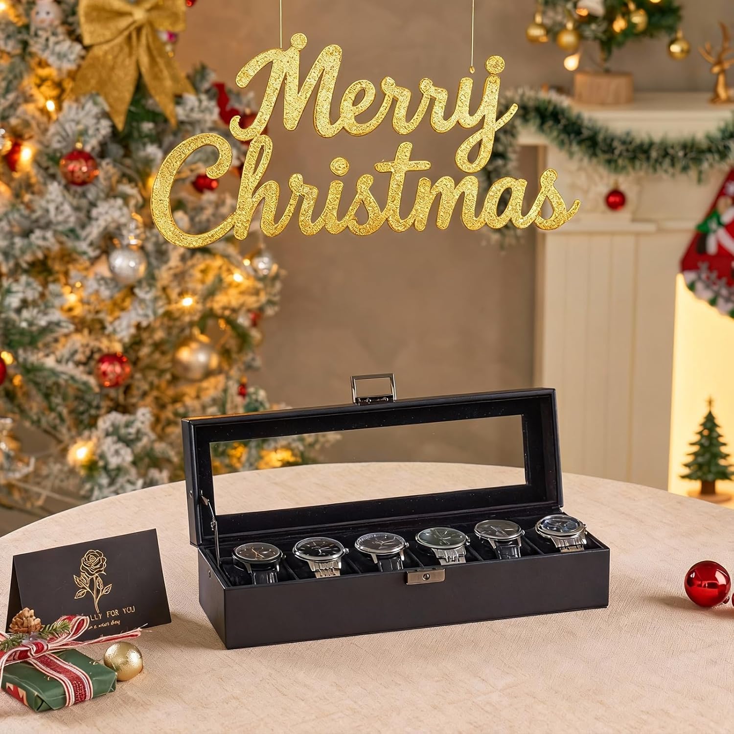 ProCase 6 Slot Watch Case Box for Men, PU leather Man Watch Organizer with Soft Pillow, Lockable Watch Collection Storage Holder with Glass Display Lid, Fathers Day Gift for Dad -AllBlack - Image 7