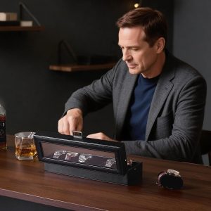 Alternative view of ProCase 6 Slot Watch Case Box for Men, PU leather Man Watch Organizer with Soft Pillow, Lockable Watch Collection Storage Holder with Glass Display Lid, Fathers Day Gift for Dad -AllBlack
