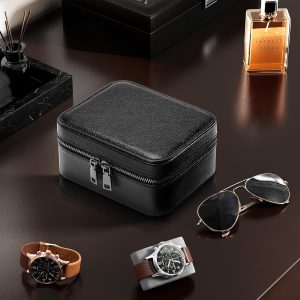 Alternative view of ProCase Travel Watch Case, 2 Slots PU Mens Jewelry Box, Portable Watches Storage, Zippered Carrying Organizer Bag, Fathers Day Gift -Black