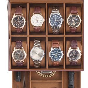 ProCase Watch Case, Fathers Day Gift for Dad, 8 Slot Mens Watch Box Holder Organizer with Glass Lid, 2-Layer Watches Display Case, Mens Jewelry Box with Drawer -8 Slot, Espresso - 1