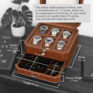 Alternative view of ROTHWELL 6 Slot Leather Watch Box with Valet Drawer - Luxury Case Display Organizer, Microsuede Liner, Locking Mens Jewelry Watches Holder, Men's Watch Storage Large Glass Top (Tan/Brown)