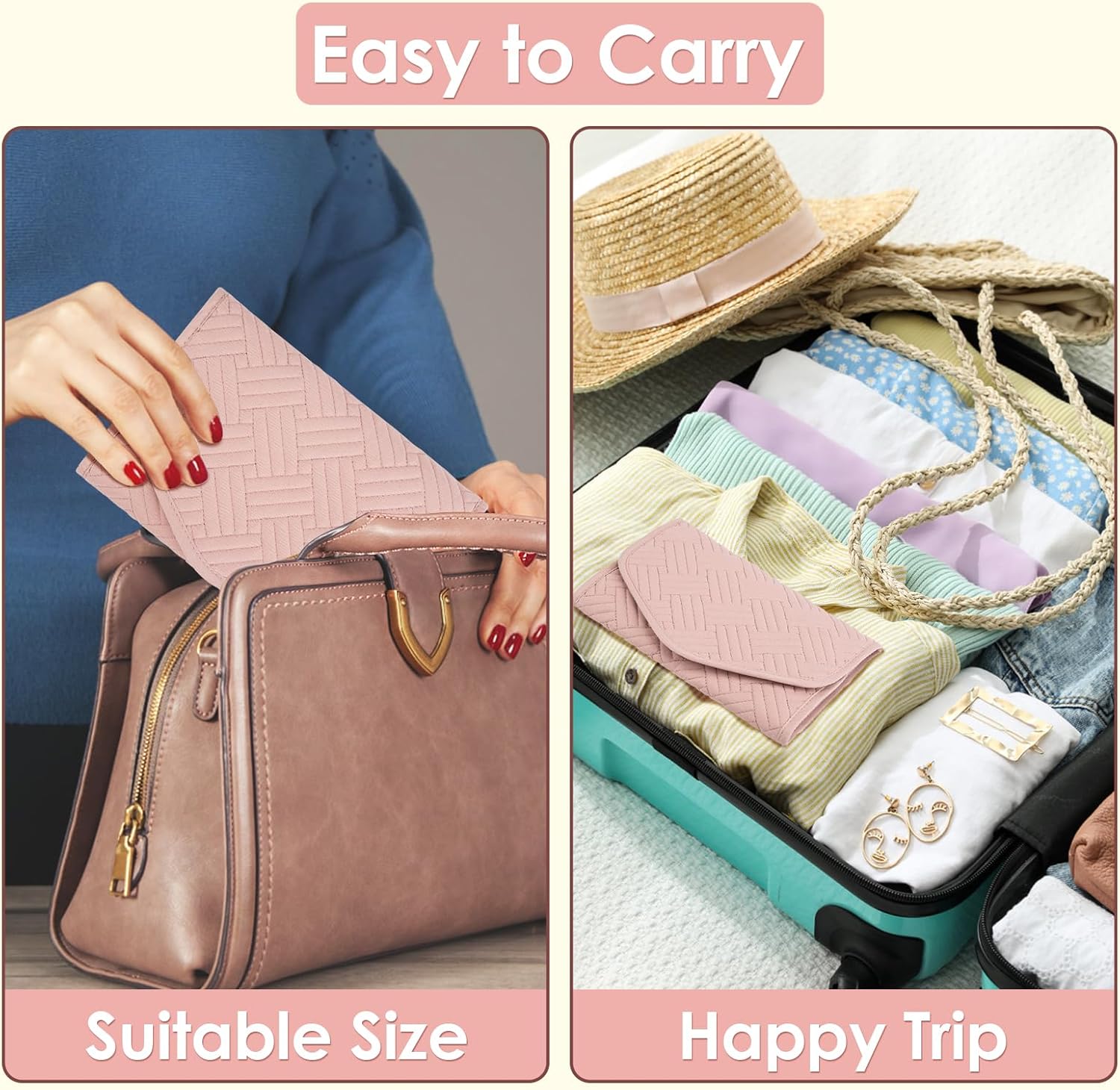 Amrules Travel Jewelry Organizer Bag Anti-Tangle Foldable Small Jewelry Roll Travel Case Accessory for Necklaces, Earrings, Rings, Bracelets, Watches, Pink - Image 2