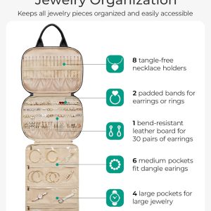 Alternative view of BAGSMART Jewelry Travel Case, Hanging Jewelry Organizer with Zipper Pockets, Large Capacity Puffy Jewelry Roll for Earrings, Necklaces, Rings on Closet, Wall, Door, Portable Travel Essentials, Black