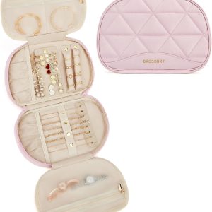 BAGSMART Travel Jewelry Case Jewelry Organizer Storage Roll Rings Necklaces Earrings Bracelets Brooches Watch Large Portable Light Pink - 1