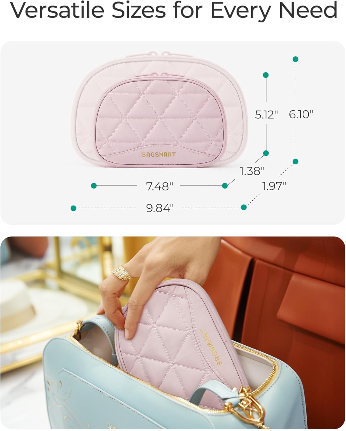 BAGSMART Travel Jewelry Case Jewelry Organizer Storage Roll Rings Necklaces Earrings Bracelets Brooches Watch Large Portable Light Pink - Image 5