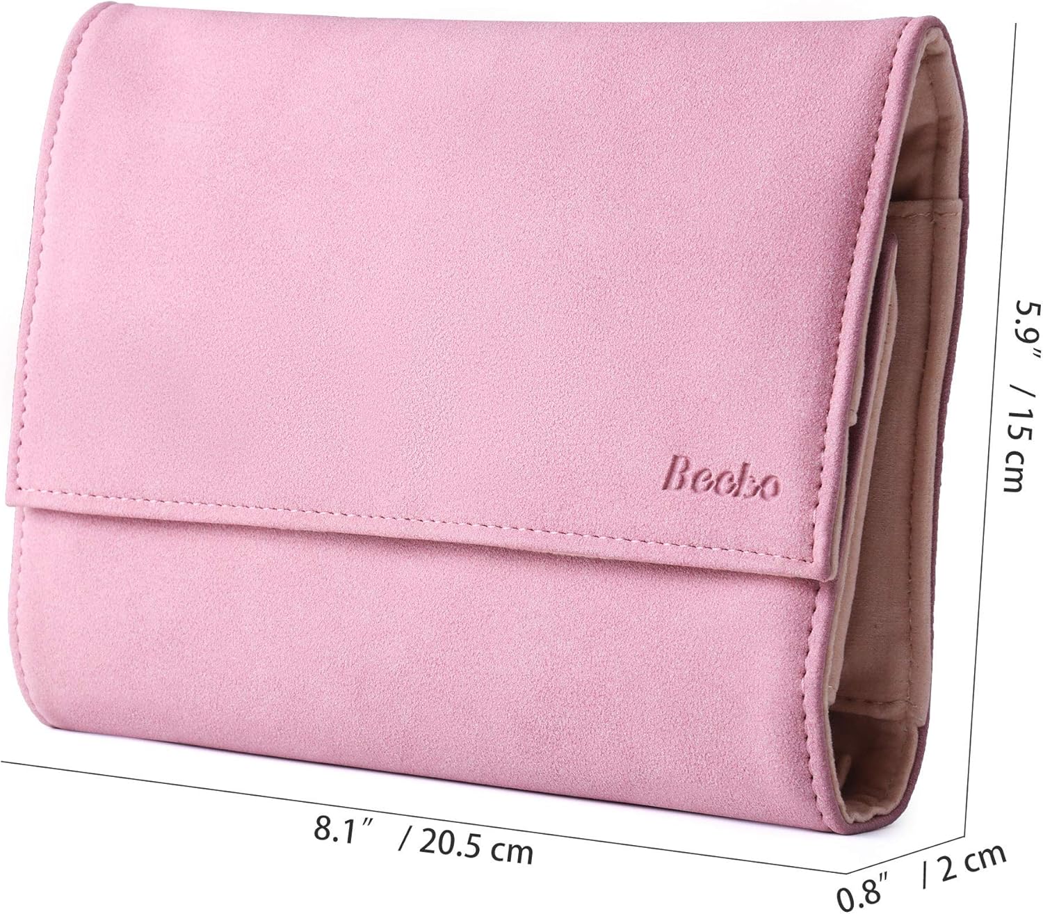Becko US Jewelry Organizer Roll Travel Jewel Bag case for Multiple Necklaces, Rings, Bracelets, Supple Leather & Suede, Large Capacity Without Crease, Lightweight, Portable & Practical (Pink) - Image 6