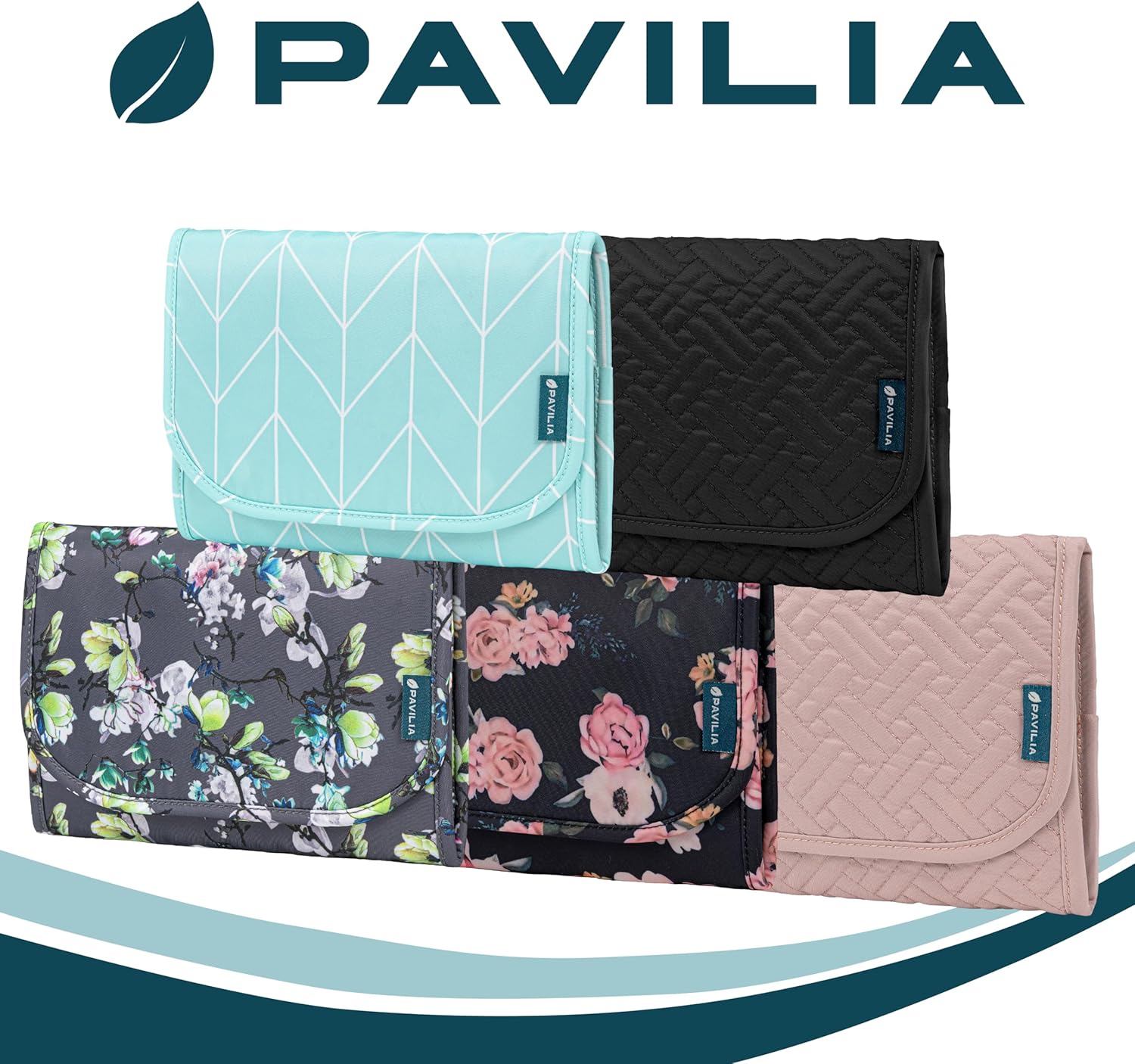 PAVILIA Travel Jewelry Case Organizer, Foldable Jewelry Travel Roll Bag, Small Jewelry Travel Pouch Wallet for Earrings, Rings, Necklaces, Bracelets, Travel Packing Accessories (Chevron Teal) - Image 2