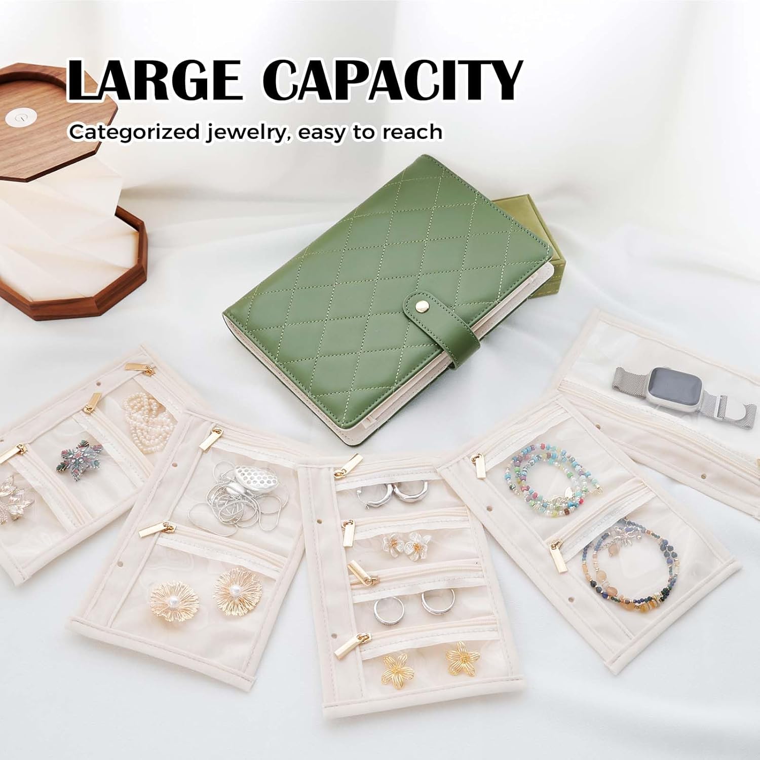 Travel Jewelry Organizer Case,Portable Jewelry Organizers Storage Book, Compact Jewelry Roll for Earrings, Rings, Necklaces - Perfect Jewelry Travel Bag for Women - Image 6