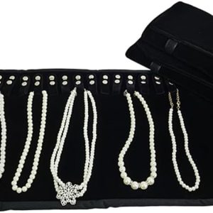Alternative view of Velet Travel Jewelry Case Roll Bag Organizer for Necklace Bracelet Black Gray Velvet (Black Velvet)