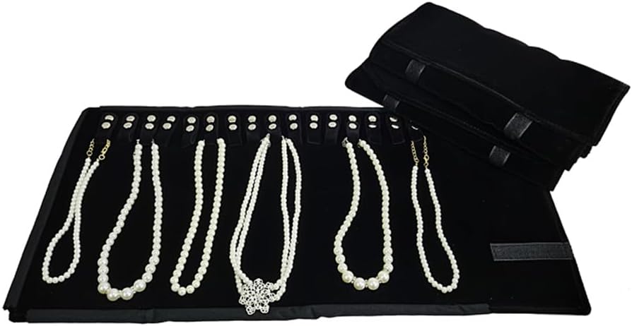 Velet Travel Jewelry Case Roll Bag Organizer for Necklace Bracelet Black Gray Velvet (Black Velvet) - Image 2