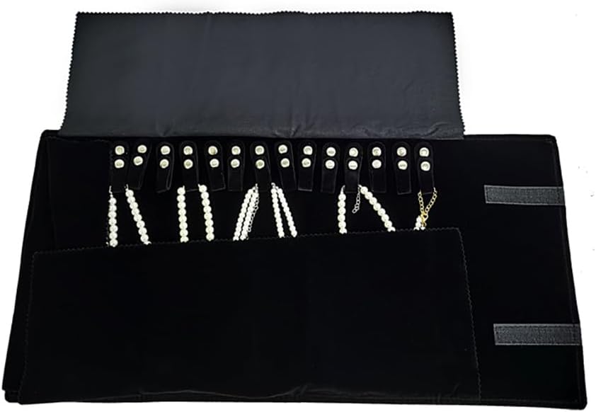 Velet Travel Jewelry Case Roll Bag Organizer for Necklace Bracelet Black Gray Velvet (Black Velvet) - Image 3