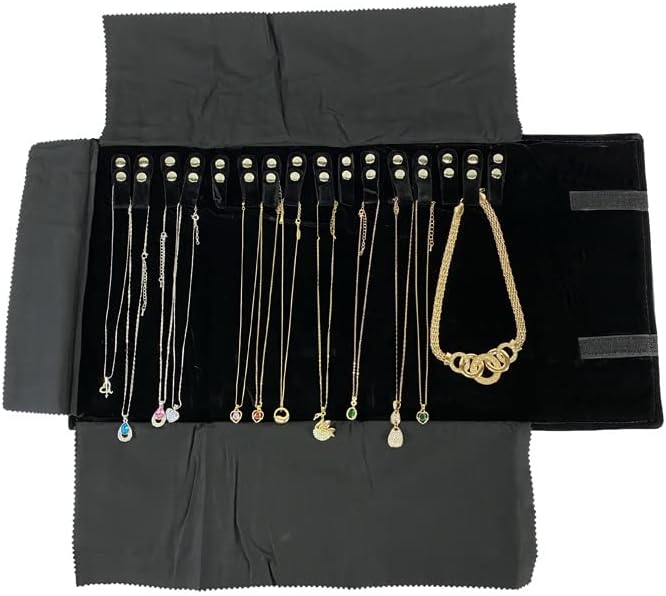 Velet Travel Jewelry Case Roll Bag Organizer for Necklace Bracelet Black Gray Velvet (Black Velvet) - Image 4