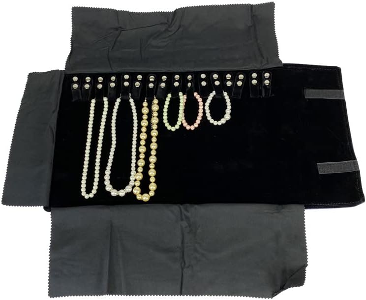 Velet Travel Jewelry Case Roll Bag Organizer for Necklace Bracelet Black Gray Velvet (Black Velvet) - Image 5