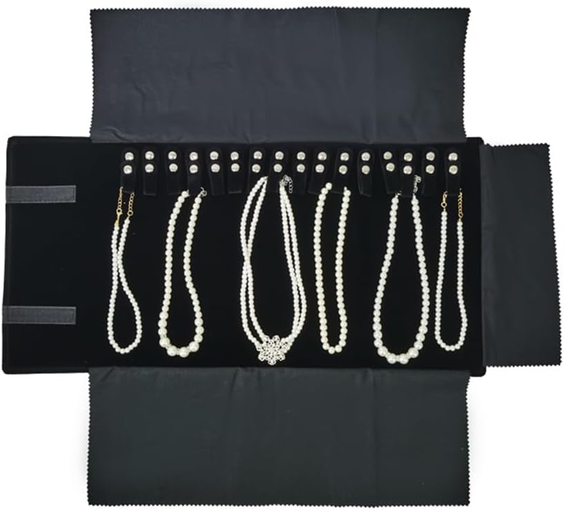 Velet Travel Jewelry Case Roll Bag Organizer for Necklace Bracelet Black Gray Velvet (Black Velvet) - Image 6