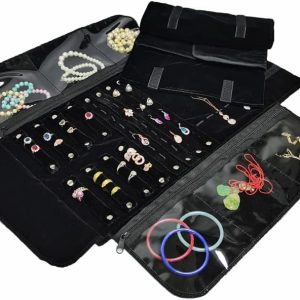 Velvet Travel Jewelry Case Roll Bag Organizer for Necklace Bracelet Earrings Ring - 1