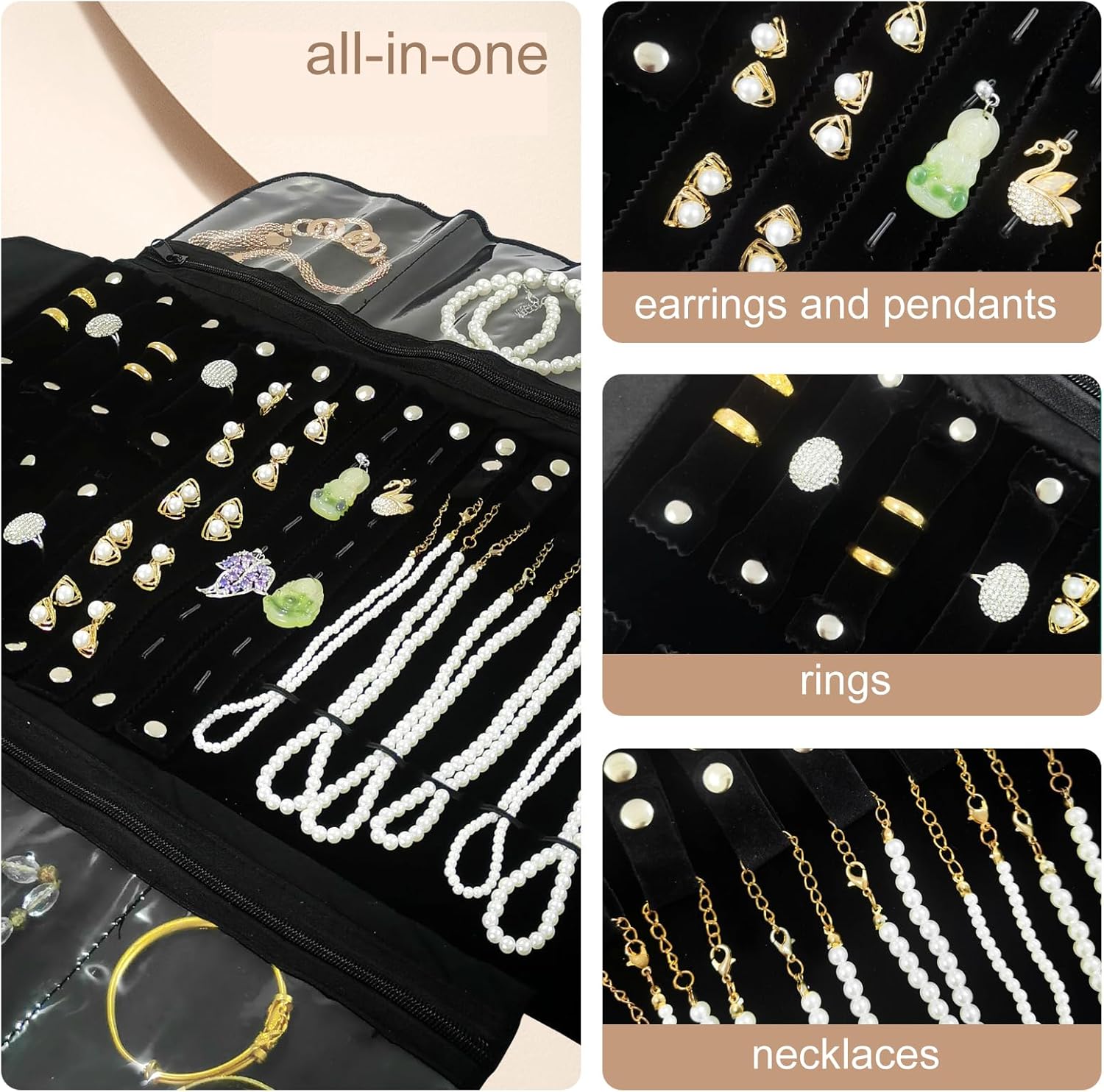 Velvet Travel Jewelry Case Roll Bag Organizer for Necklace Bracelet Earrings Ring - Image 8